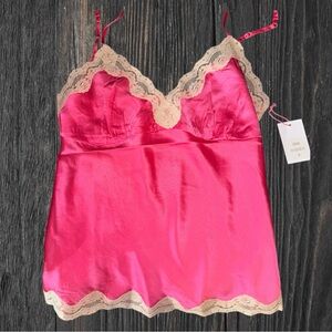 NWT Gold Hawk 100% Washable Silk with Lace Trim Camisole in Azalia Size Medium